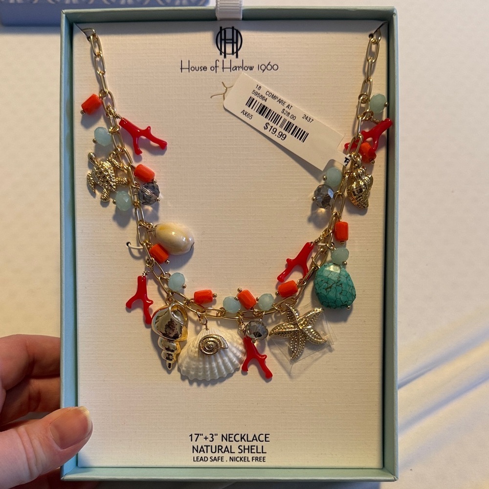 House of Harlow 1960 Gold and Coral Charm Necklace
